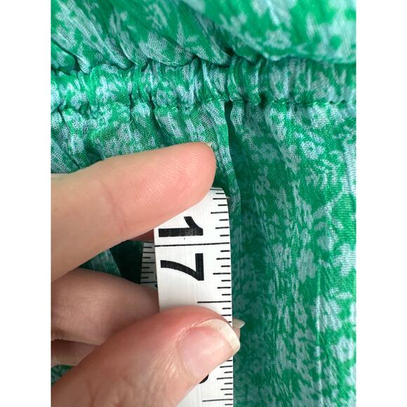 Wild Fable Top Womens Medium Green Floral Crop Plunge Bell Sleeve Boho Bohemian - Picture 6 of 7